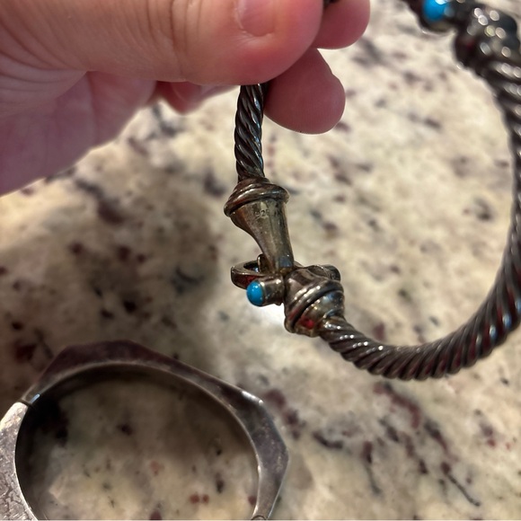 925 Sterling Silver Bracelet turquoise scrap bangle - Picture 4 of 8
